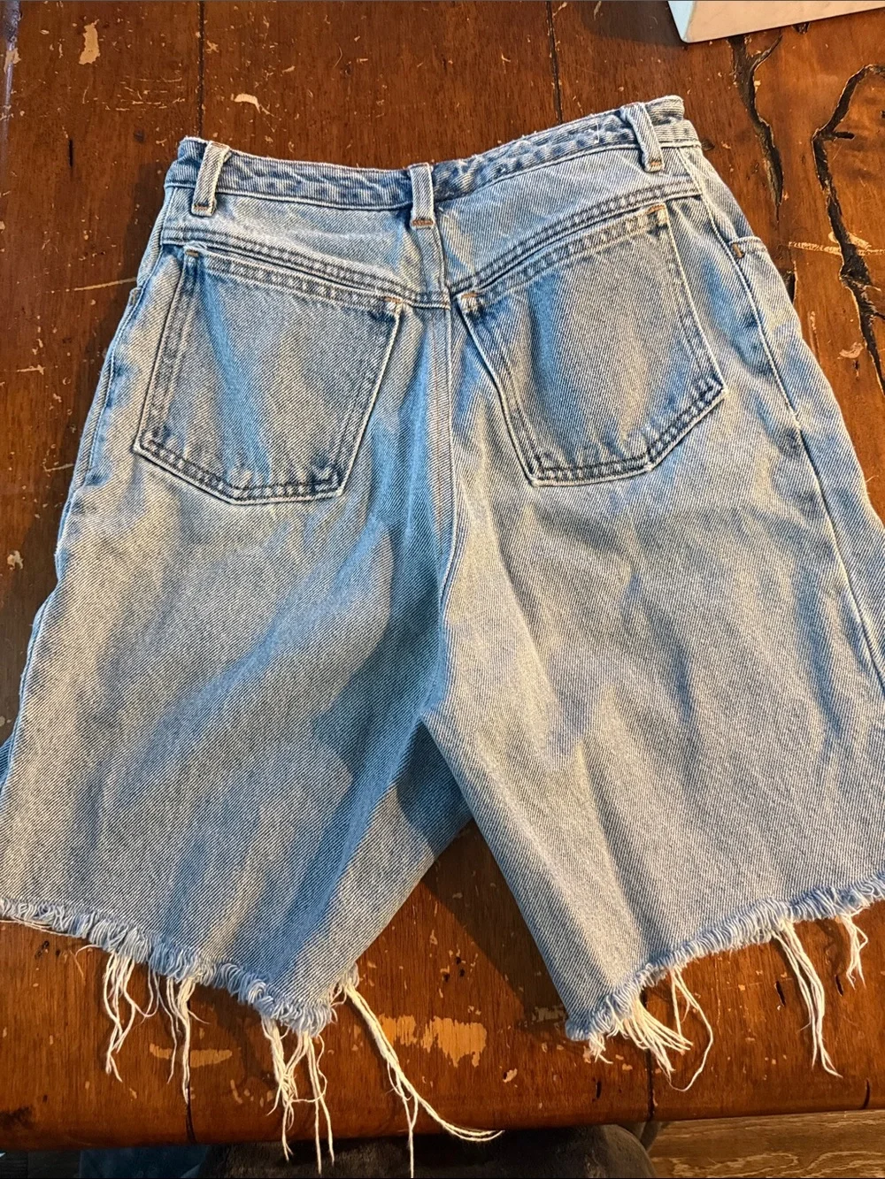 Vintage Light Wash Distressed Denim Long Shorts
